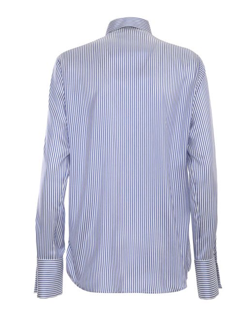Mazzarelli Blue Striped Silk Shirt