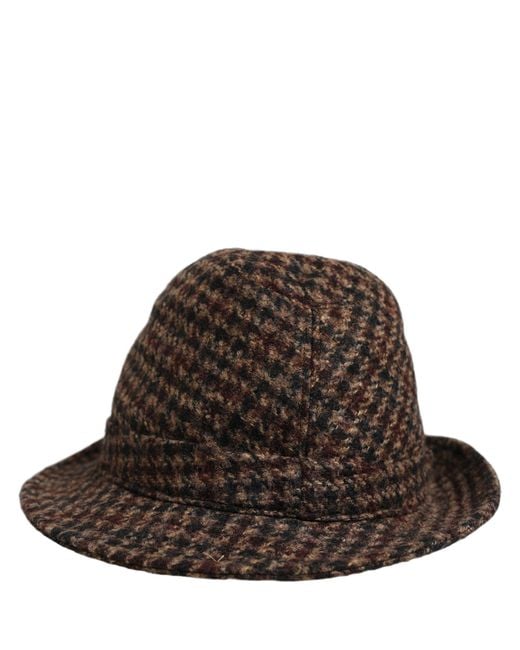 Dolce & Gabbana Black Checkered Wool Tweed Fedora Capello Hats And Alpaca Nylon