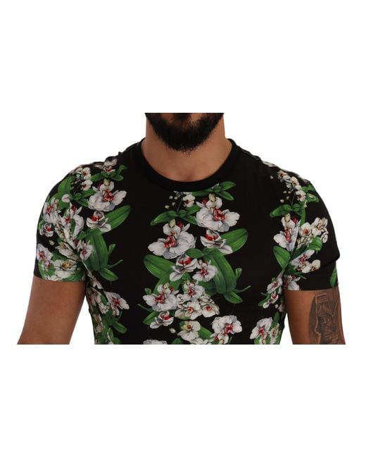 Dolce & Gabbana Black Floral Print Crewneck T-Shirt Cotton for men