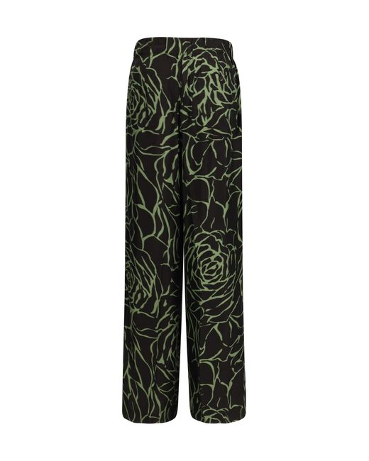 Dries Van Noten Green Wide-Leg Pants Viscose Trousers