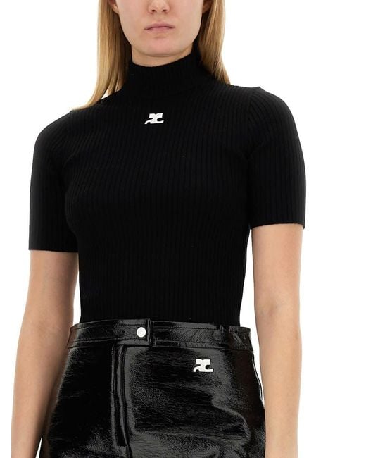 Courreges Black Ribbed Fitted Top