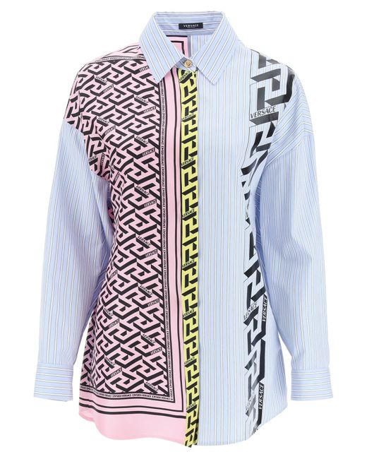 Versace Multicolor La Greca Shirt In Cotton And Silk