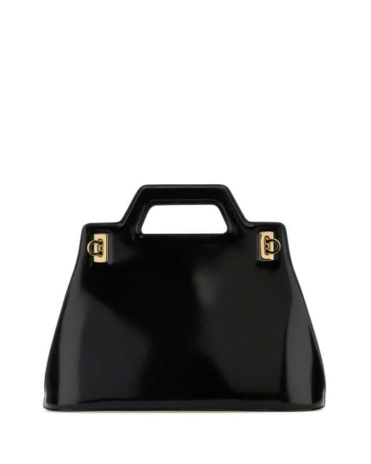 Ferragamo Black Leather Wanda M Handbag