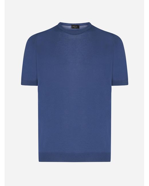 Roberto Collina Blue Knit Cotton T-Shirt for men