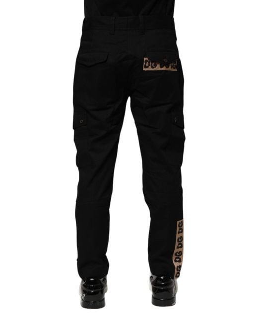 Dolce & Gabbana Black Cargo Pants Dg Logo for men
