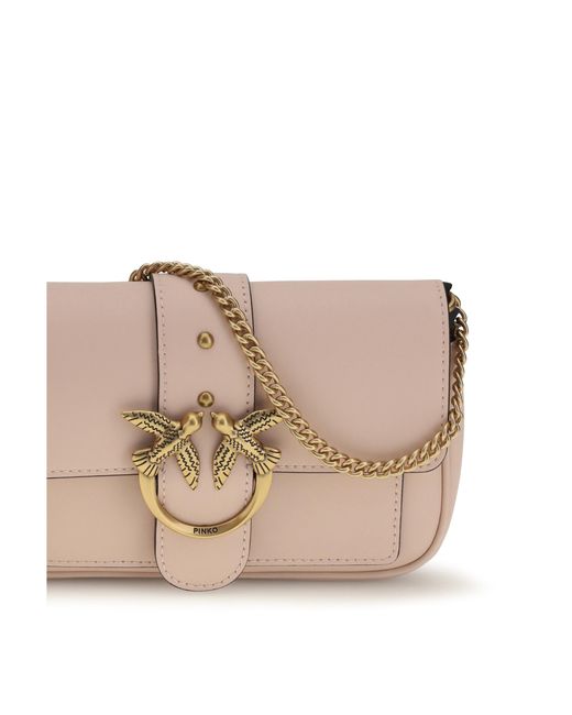 Pinko Pink Love One Shoulder Bag Calf Leather Bos Taurus
