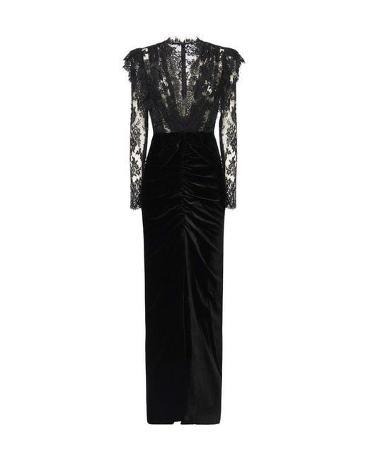 Alessandra Rich Black Velvet And Lace Dress