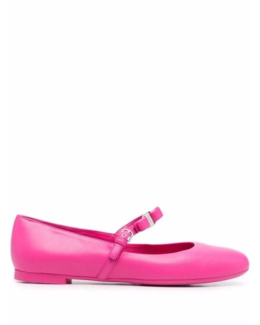 Ferragamo Pink Bow-Detail Leather Ballerina Shoes