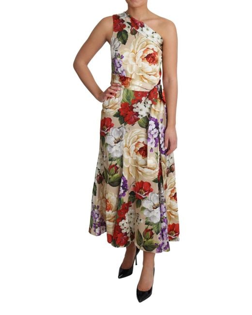 Dolce & Gabbana Black Elegant One-Shoulder Floral Silk Maxi Dress