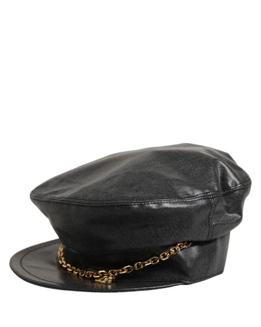 Dolce & Gabbana Black Cotton Dg Chain Baker Boy Capello Hat