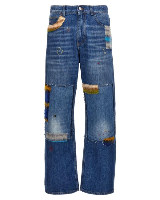 Marni Blue Embroidery Jeans And Patches for men