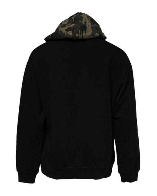 Dolce & Gabbana Black Camouflage Hooded Sweatshirt Sweater Cotton Clothing for men