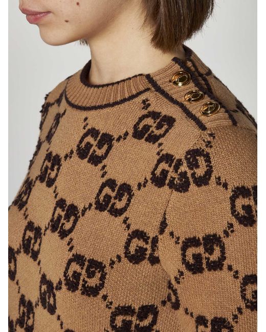 Gucci Natural Gg Wool Knit Mini Dress
