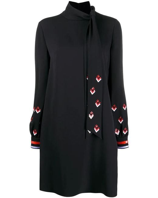 Valentino Black Sequin-Detail Long-Sleeve Dress