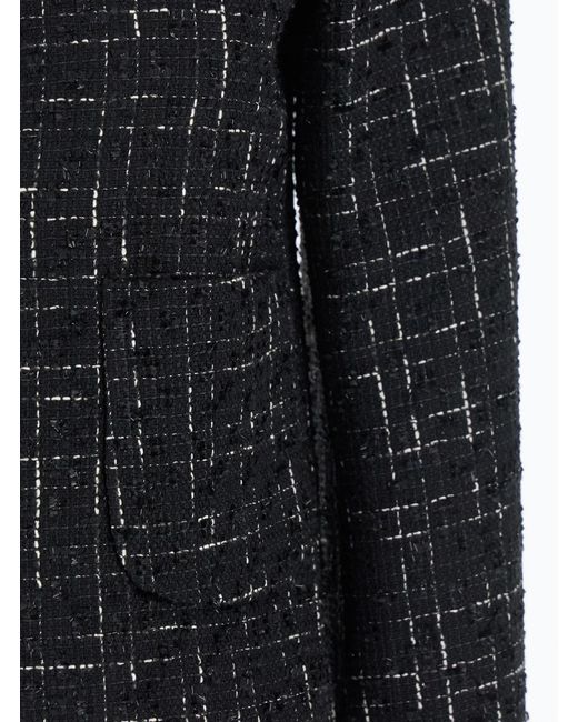 Le Plain Black Jacket With Round Neck And Front Button Closure