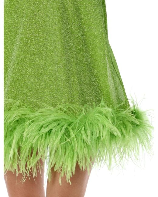 Oseree Green Lumière Feather Mini Dress