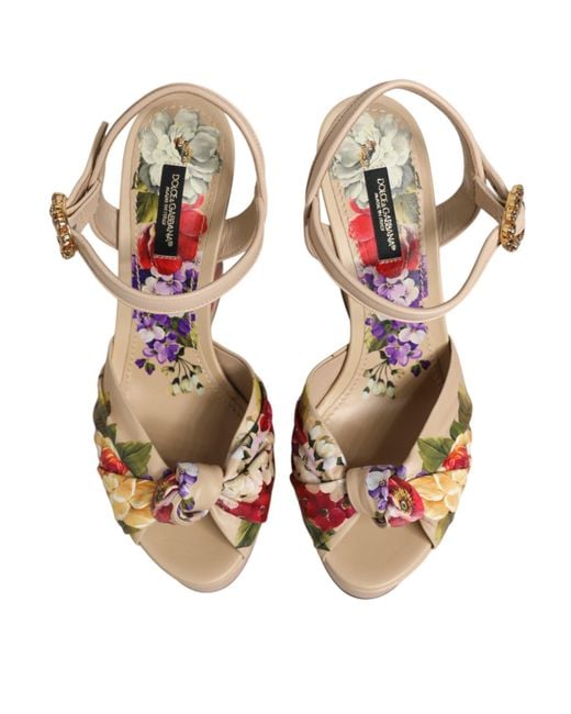 Dolce & Gabbana Natural Floral Ankle Strap Wedge Sandals Shoes 100Lf