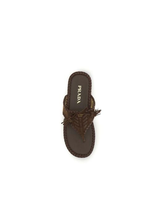 Prada Brown Calf Leather Bos Taurus Flat Sandals
