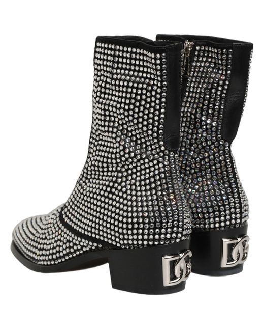 Dolce & Gabbana Black Crystal Embellished Ankle Boots Shoes Silk Viscose Glass for men