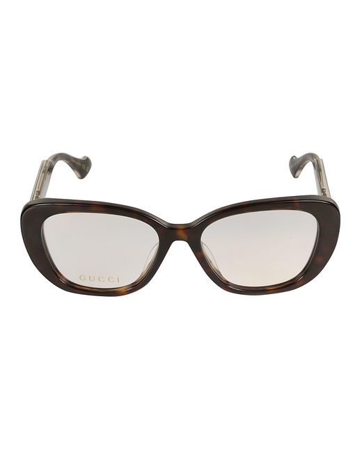 Gucci Brown Curved Square Logo Lens Frame