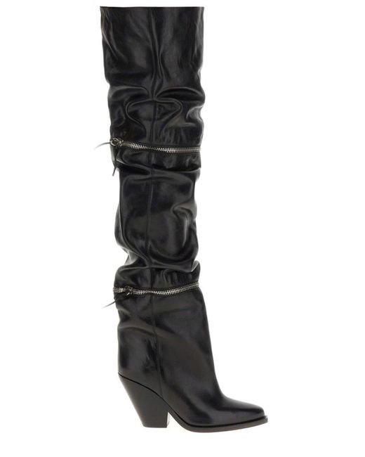 Isabel Marant Black Lelodie Thigh-high Pointed-toe Boots