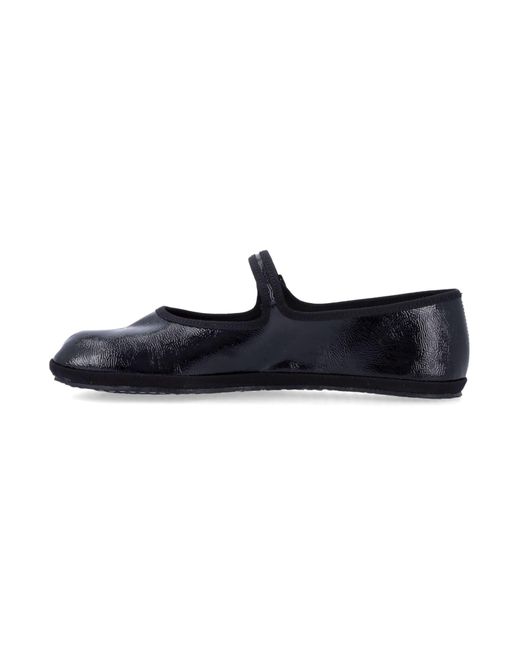 DROGHERIA CRIVELLINI Black Fu-Tabi Patent Leather Flat Shoes