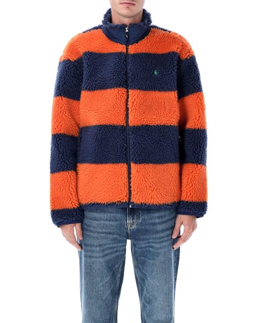 Polo Ralph Lauren Blue Striped Pile Fleece Jacket