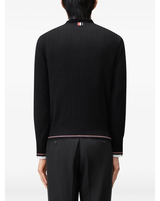 Thom Browne Black Crewneck Pullover Merino Wool Sweater for men