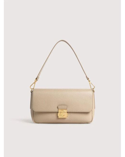 Coccinelle Natural Grained Leather Shoulder Bag C-Me Lock Large
