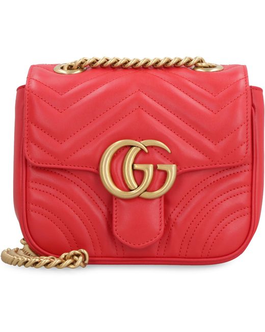 Gucci Red Mini Quilted Chevron Leather Shoulder Bag