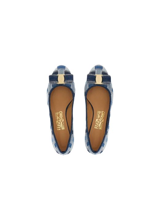 Ferragamo Blue Varina Checked Block-Heel Pumps