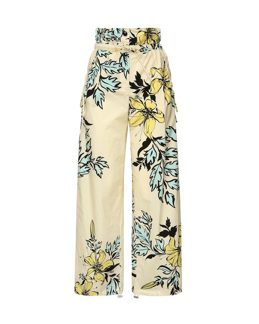 Pinko Metallic Wide Leg Trousers With High Waist With Floral Print
