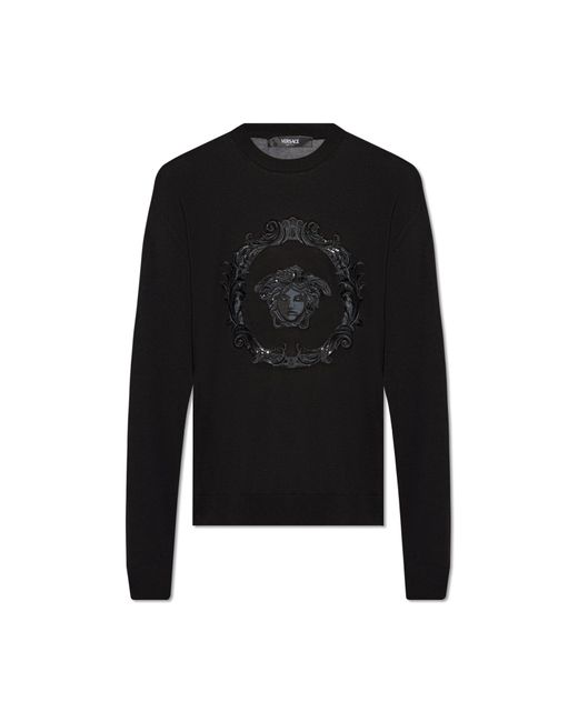 Versace Black Embroidered Sweater for men