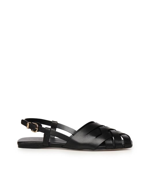 MICHAEL Michael Kors Black Leather Sandals Irene Sling Flat