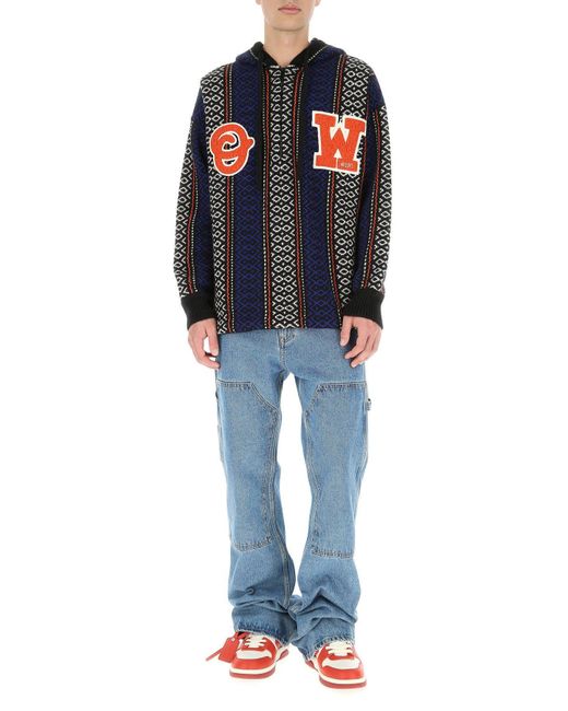Off-White c/o Virgil Abloh Blue Embroidered Wool Blend Oversize Sweater for men