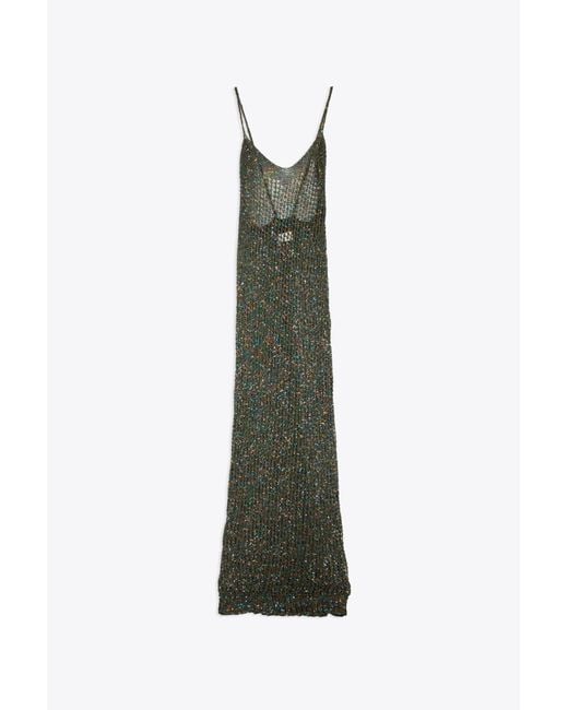 Laneus Green Pailletes Dress Military Net Knitted Long Dress With Sequins