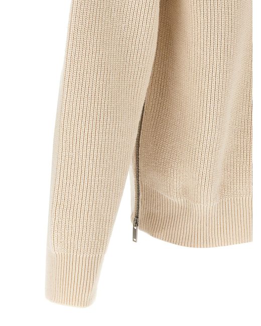 Jil Sander Natural Zip-Detail Cotton Sweater With Ribbed Texture for men