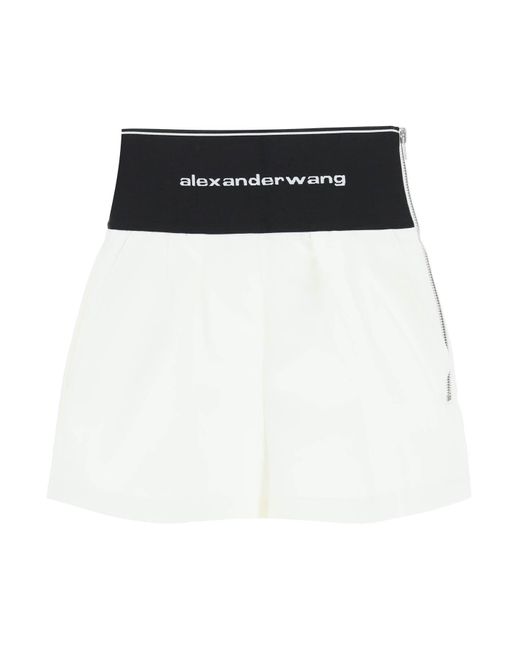 Alexander Wang Black Cotton And Nylon Shorts With Branded Waistband