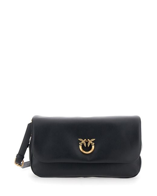 Pinko Black Shoulder Bag With Love Birds Plaque Leather