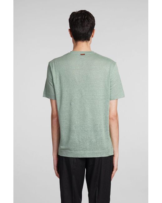 Zegna T-shirt In Green Linen for men