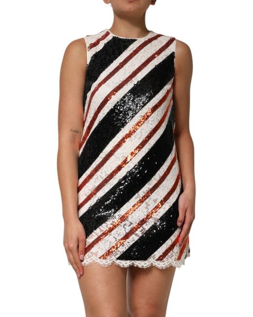Dolce & Gabbana Black Multicolor Sequin Embellished Shift Dress