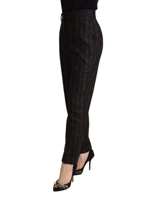 Dolce & Gabbana Black Elegant High-Waisted Striped Tapered Pants