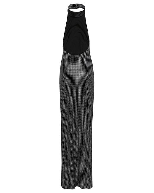 Balmain White Halterneck Velvet Strass Long Dress