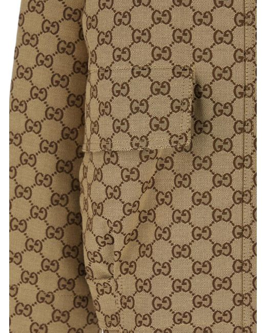 Gucci Brown Jacket With Gg Motif, Cotton Coat