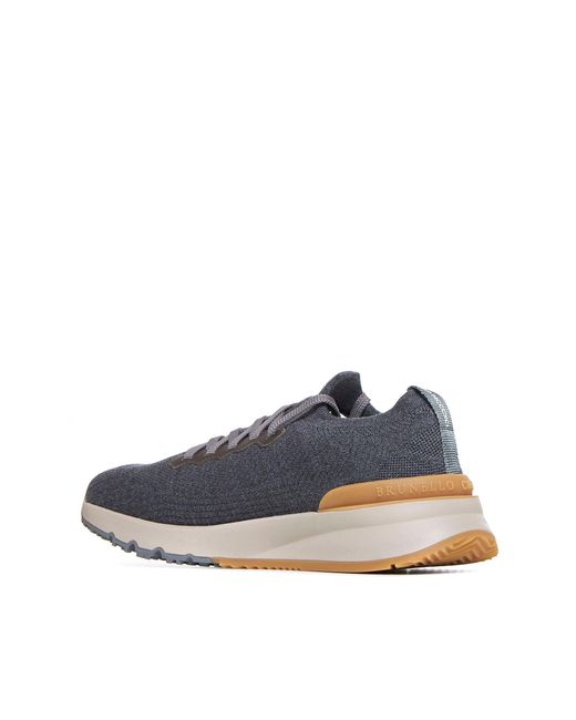 Brunello Cucinelli Blue Wool Knit Sneakers for men
