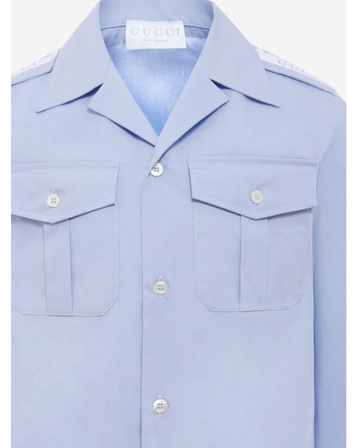 Gucci Blue Stretch Cotton Shirt Blouses And