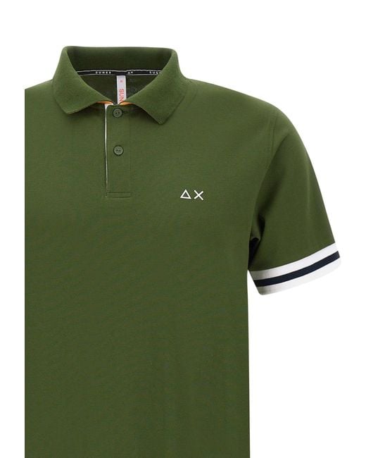 Sun 68 Green Stripes Cotton Polo Shirt for men