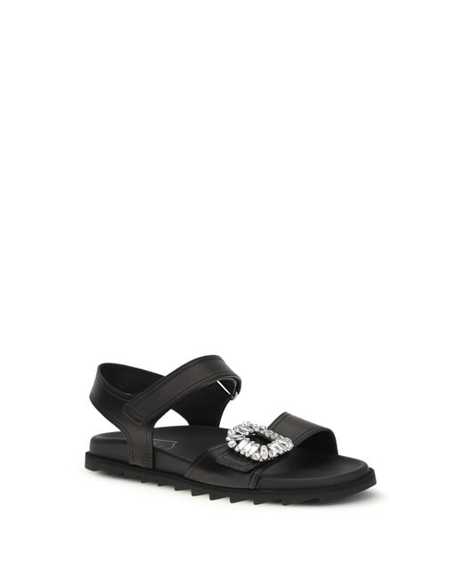 Roger Vivier Black Leather Sandals With Crystal Buckle