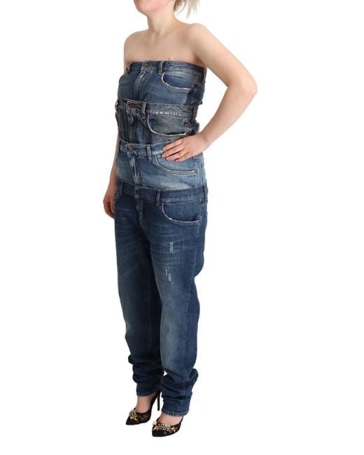 Dolce & Gabbana Blue Elegant Dark Denim Jumpsuit Dres