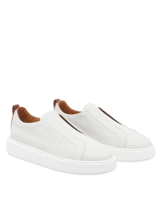 Santoni White Slip-On Sneakers